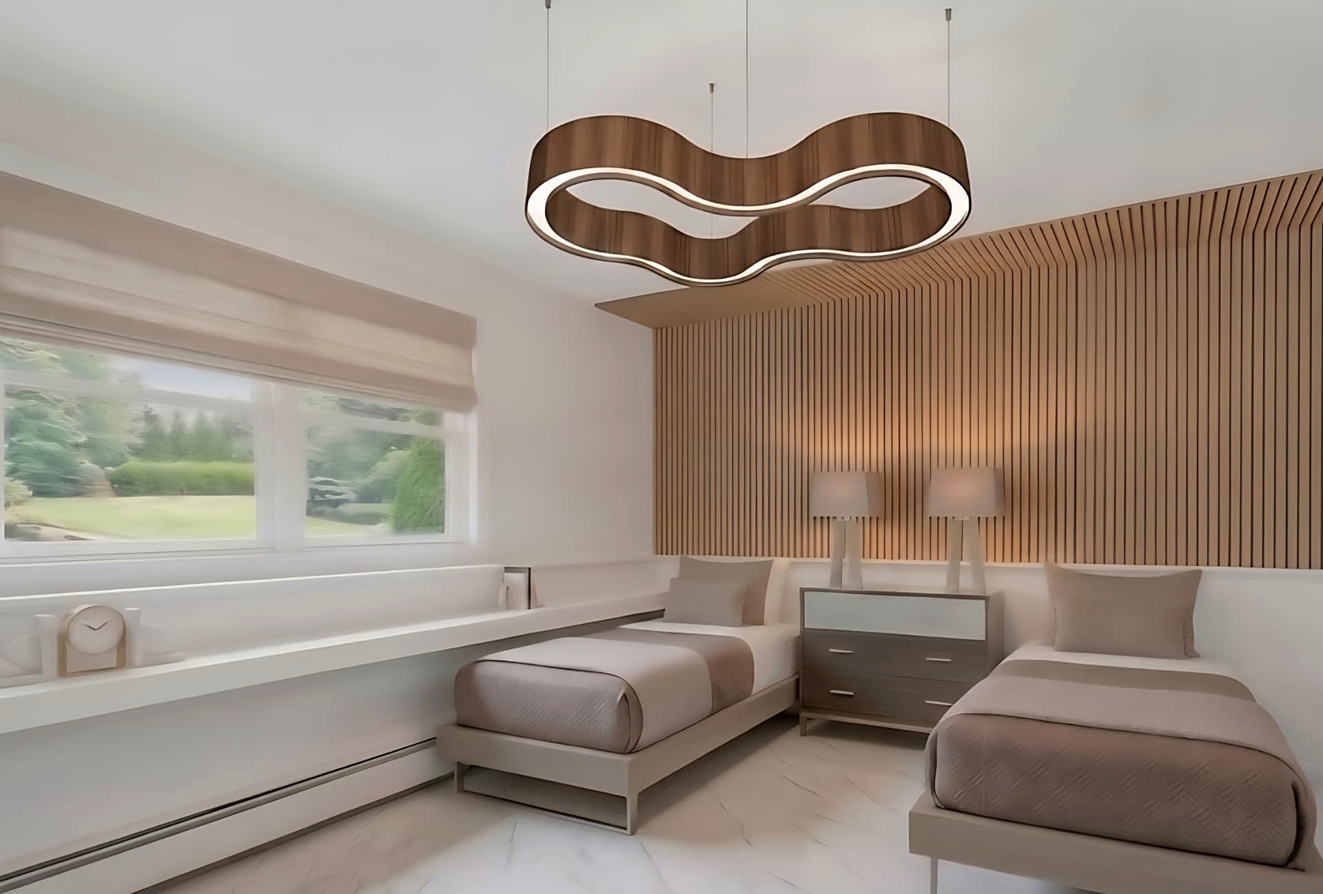 Oak Slat Twin Room — residential interior in Monroe, New York