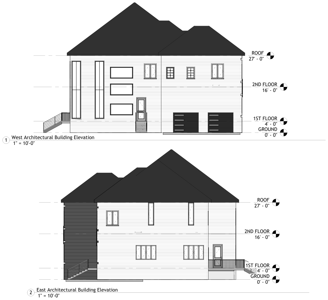 Building Elevations — Deer Interiors scaled space planning drawing with dimensions and furniture layout