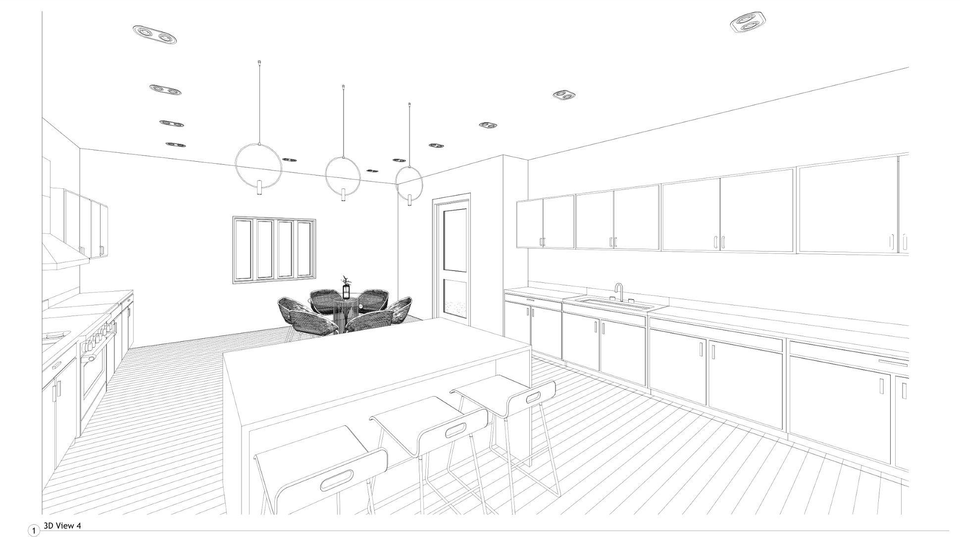 Interior Perspective — Deer Interiors scaled space planning drawing with dimensions and furniture layout