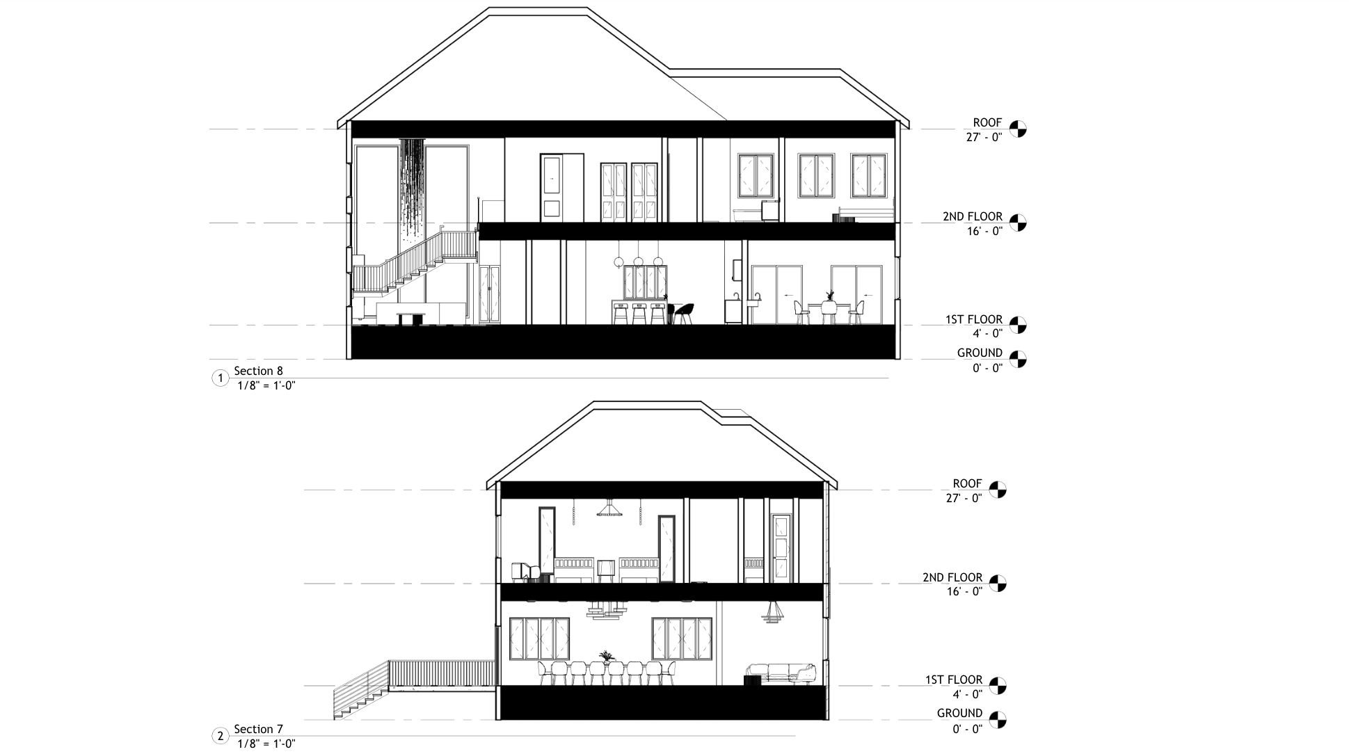 Building Sections — Deer Interiors scaled space planning drawing with dimensions and furniture layout